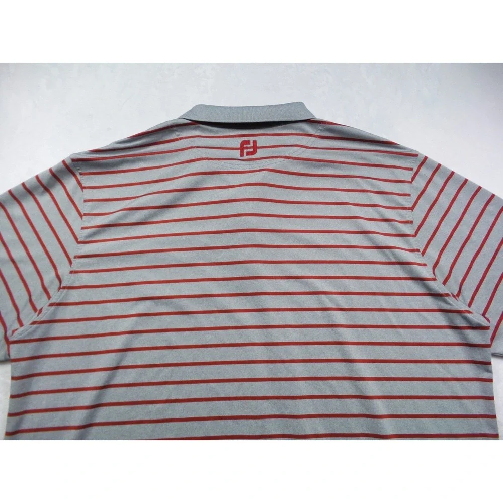 FJ FootJoy Shirt Mens Size 2XL Gray Red Striped Polo Short Sleeve Stretch‎
